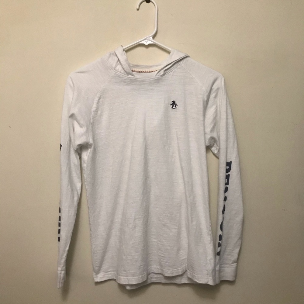 Penguin long sleeve tee with hood.